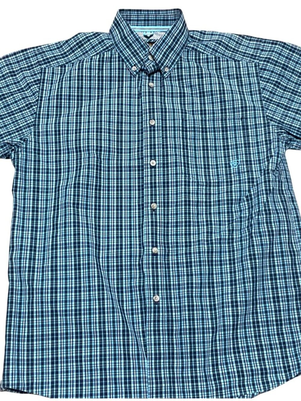 Ariat Pro Series Shirt Sz M Blue Plaid Button-Up Short Sleeve Cotton Blend - Picture 2 of 4